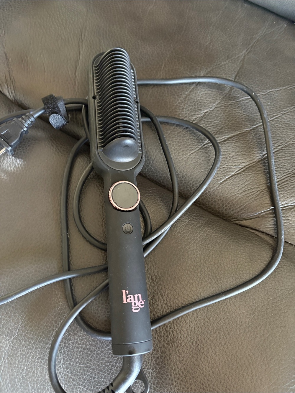 Lange Black Heated Hair Straightening Brush with Pink Logo